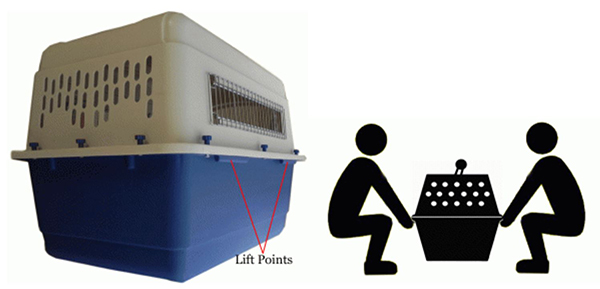 Side lifting points to aid in 2 person lift of heavy animals dogs