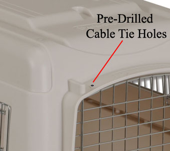 Pre-Drilled Cable tie holes for securing the kennel door